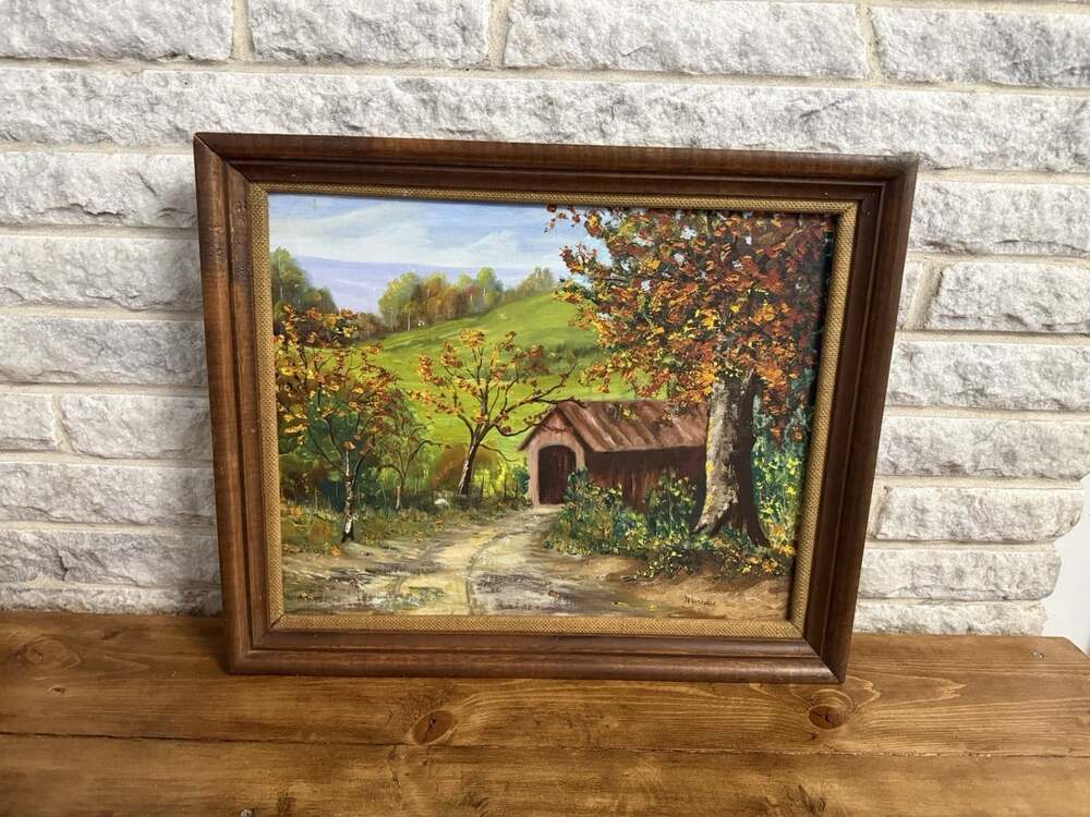 Large Nick Mascaro "Covered Bridg & Landscape Scene" Oil Painting -Signed/Framed